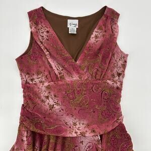 Vintage DJ Summers Dress Womens Size 14 Pink Gold Asymmetric Floral Fairy Y2K